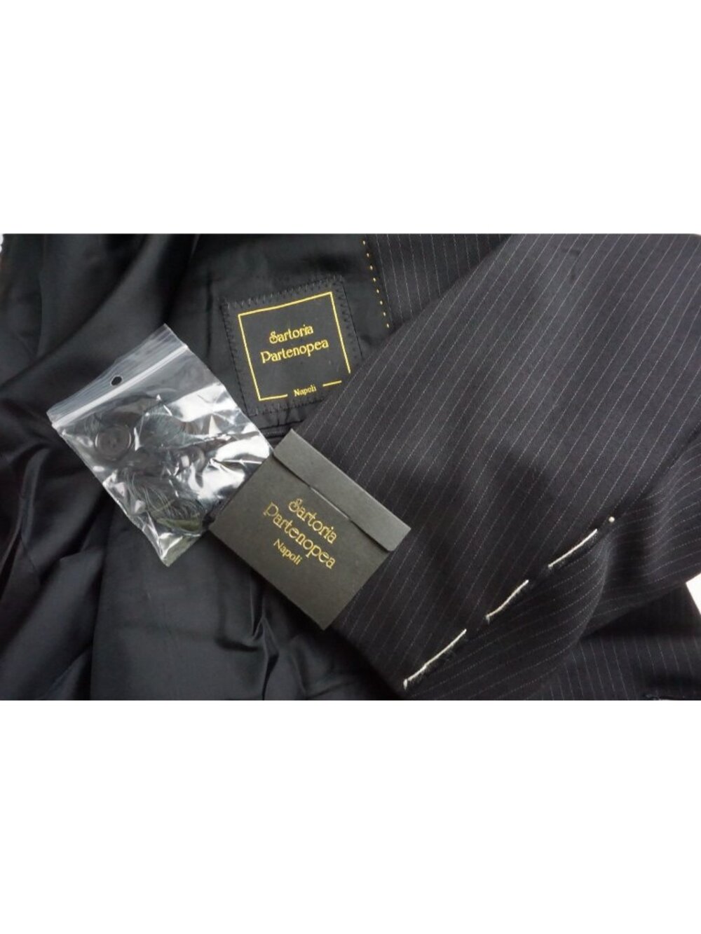 Sartoria Partenopea Black Striped Wool 2 Pc Suit Jacket Pants 60L EU BRAND NEW